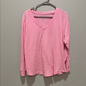 Pink V-Neck Long Sleeve Top